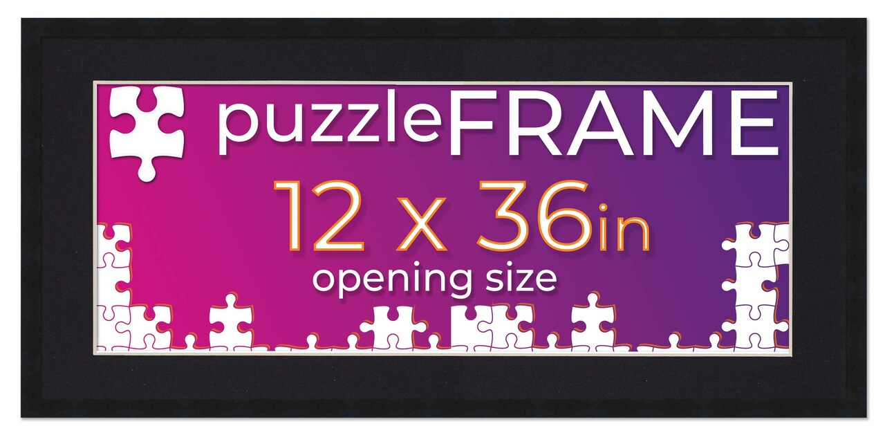 Black Wood Puzzle Frame Kit with Glue Sheets, Black Mat, Backing, UV Acrylic - Available in 20 Popular Sizes